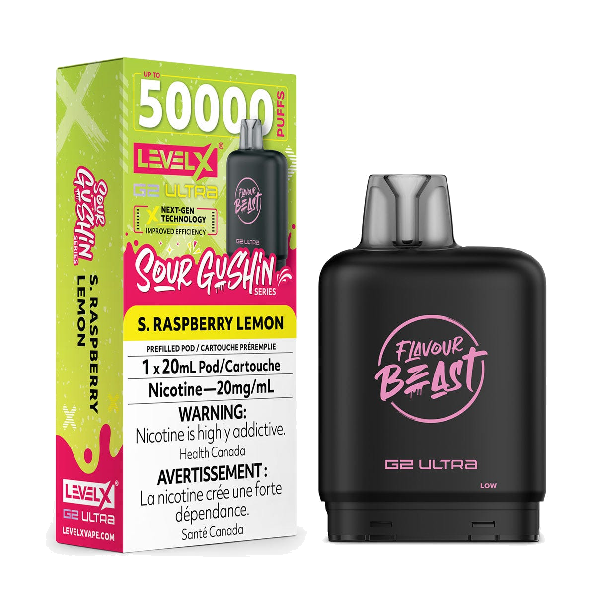 Level X Sour Gushin 50k G2 Ultra Pods S. Raspberry Lemon