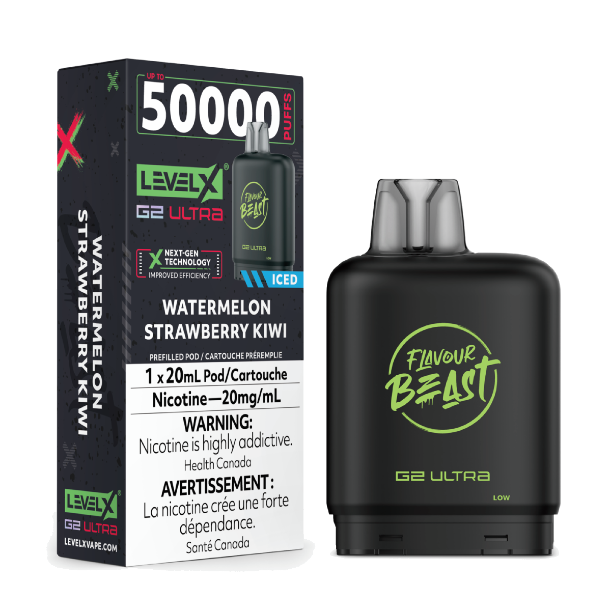 Level X Flavour Beast 50k G2 Ultra Pods Watermelon Strawberry Kiwi Iced