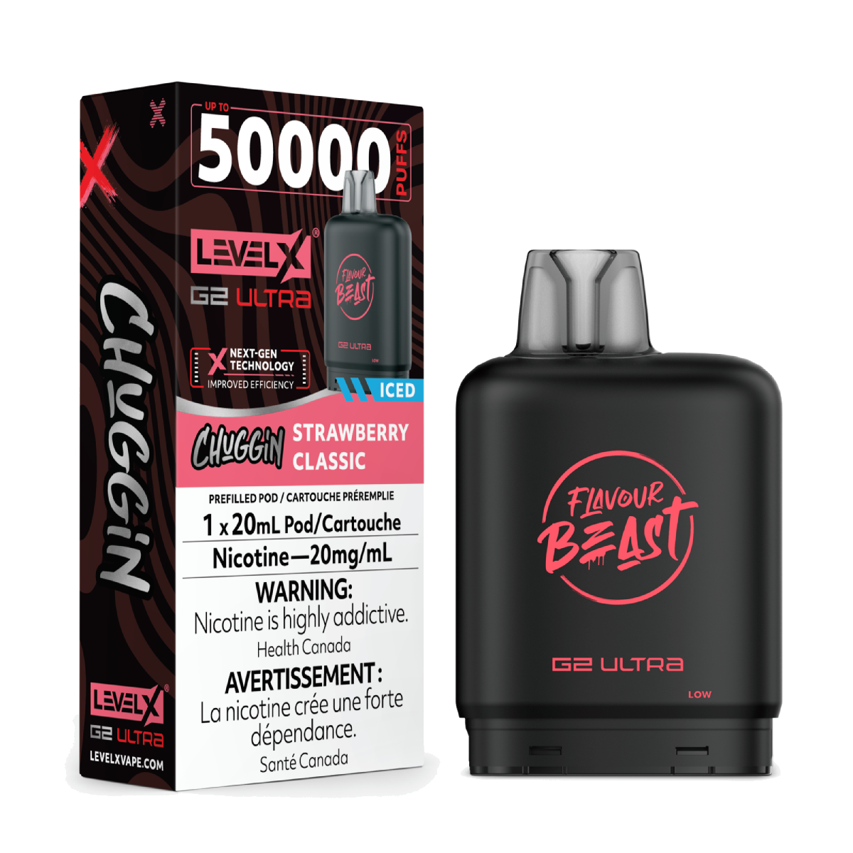 Level X Chuggin' 50k G2 Ultra Pods Strawberry Classic Iced