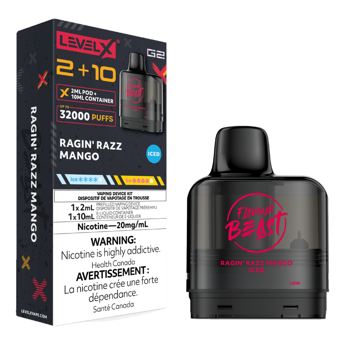 Level X Flavour Beast 32k G2 2+10 Pods Ragin' Razz Mango Iced