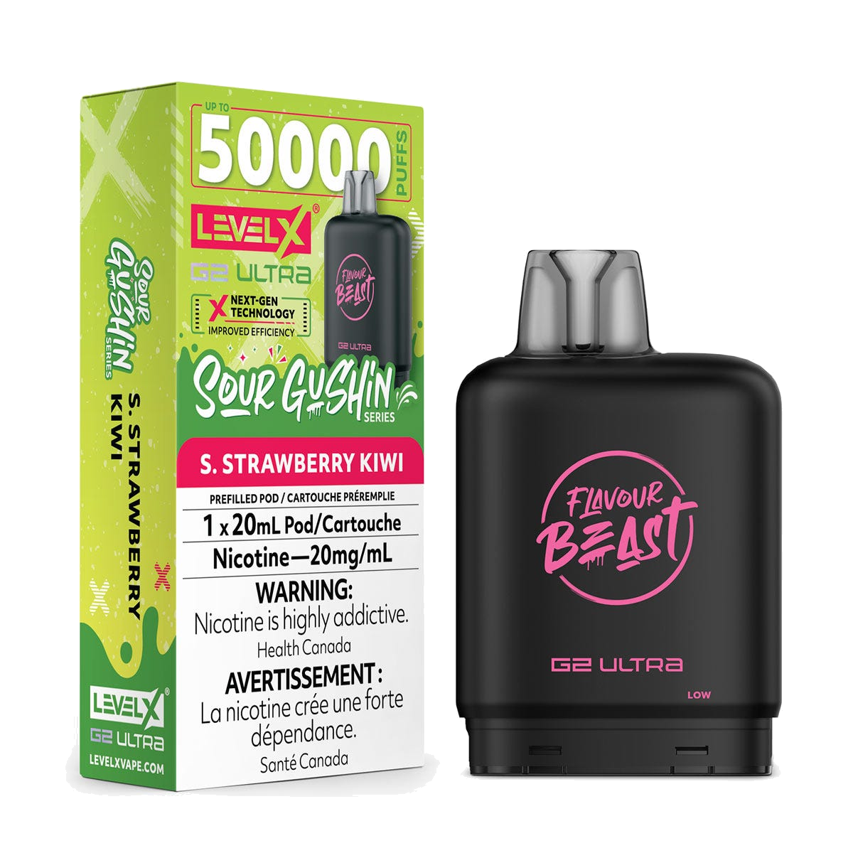 Level X Sour Gushin 50k G2 Ultra Pods S. Strawberry Kiwi