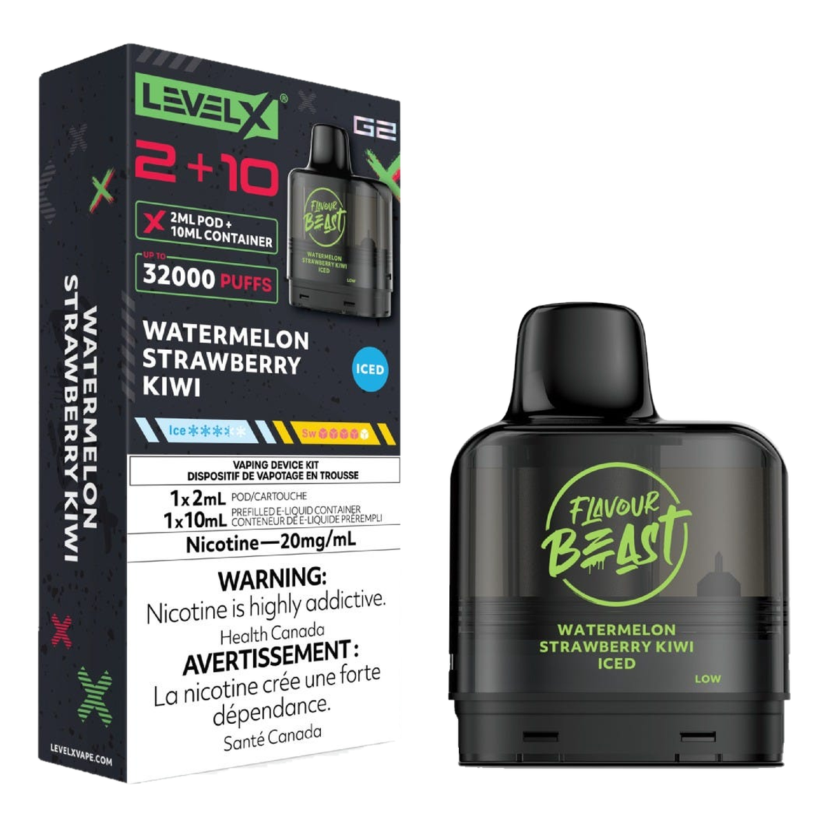 Level X Flavour Beast 32k G2 2+10 Pods Watermelon Strawberry Kiwi Iced