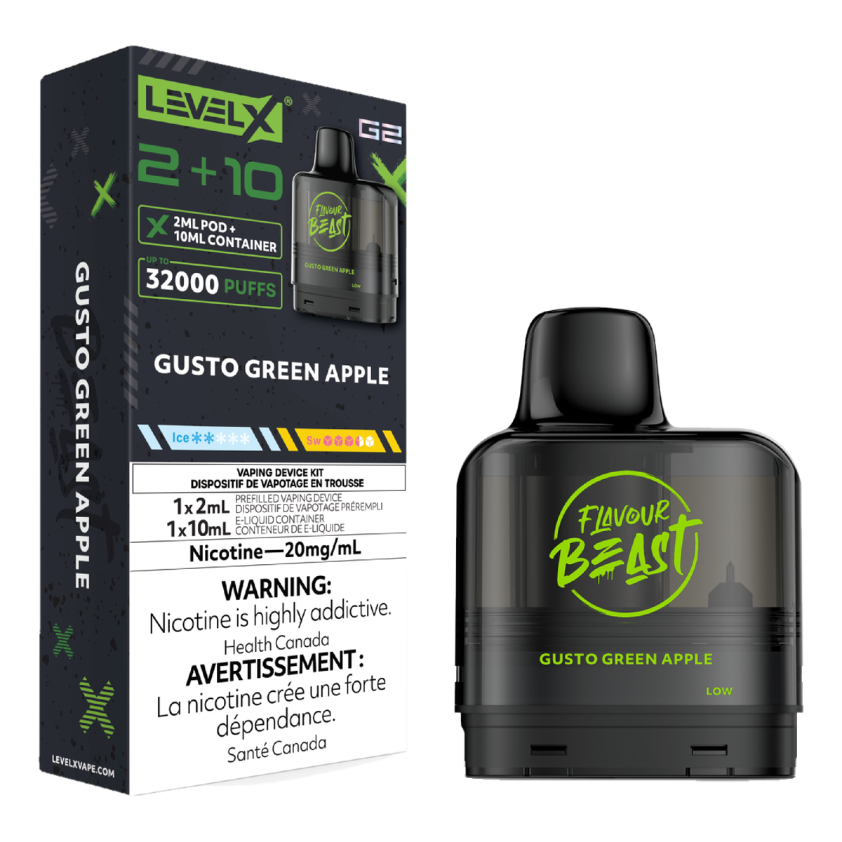 Level X Flavour Beast 32k G2 2+10 Pods Gusto Green Apple