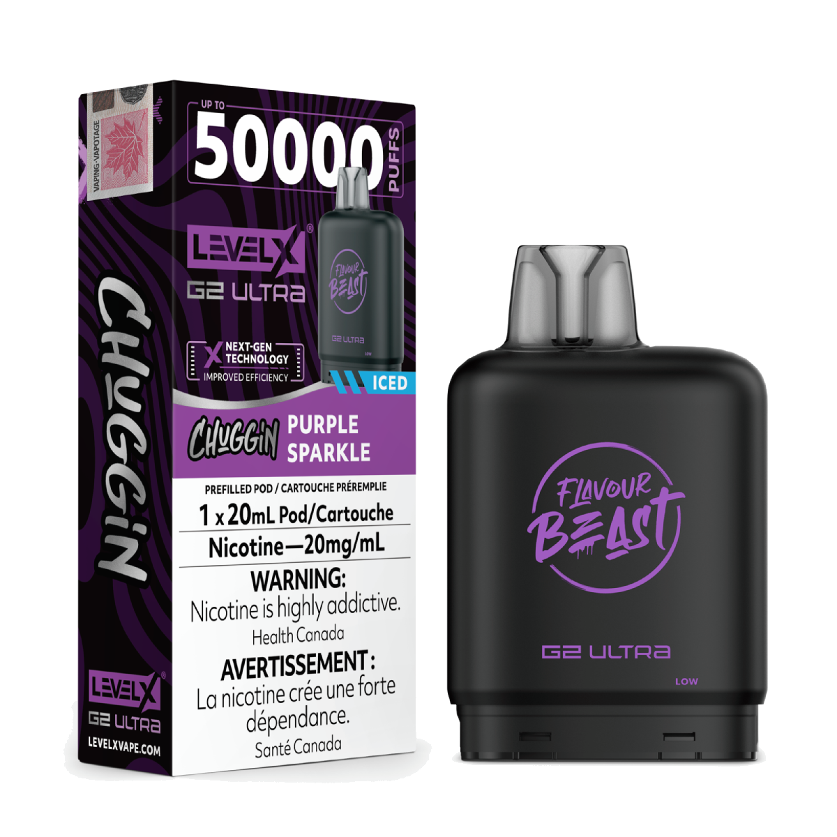 Level X Chuggin' 50k G2 Ultra Pods Purple Sparkle Iced