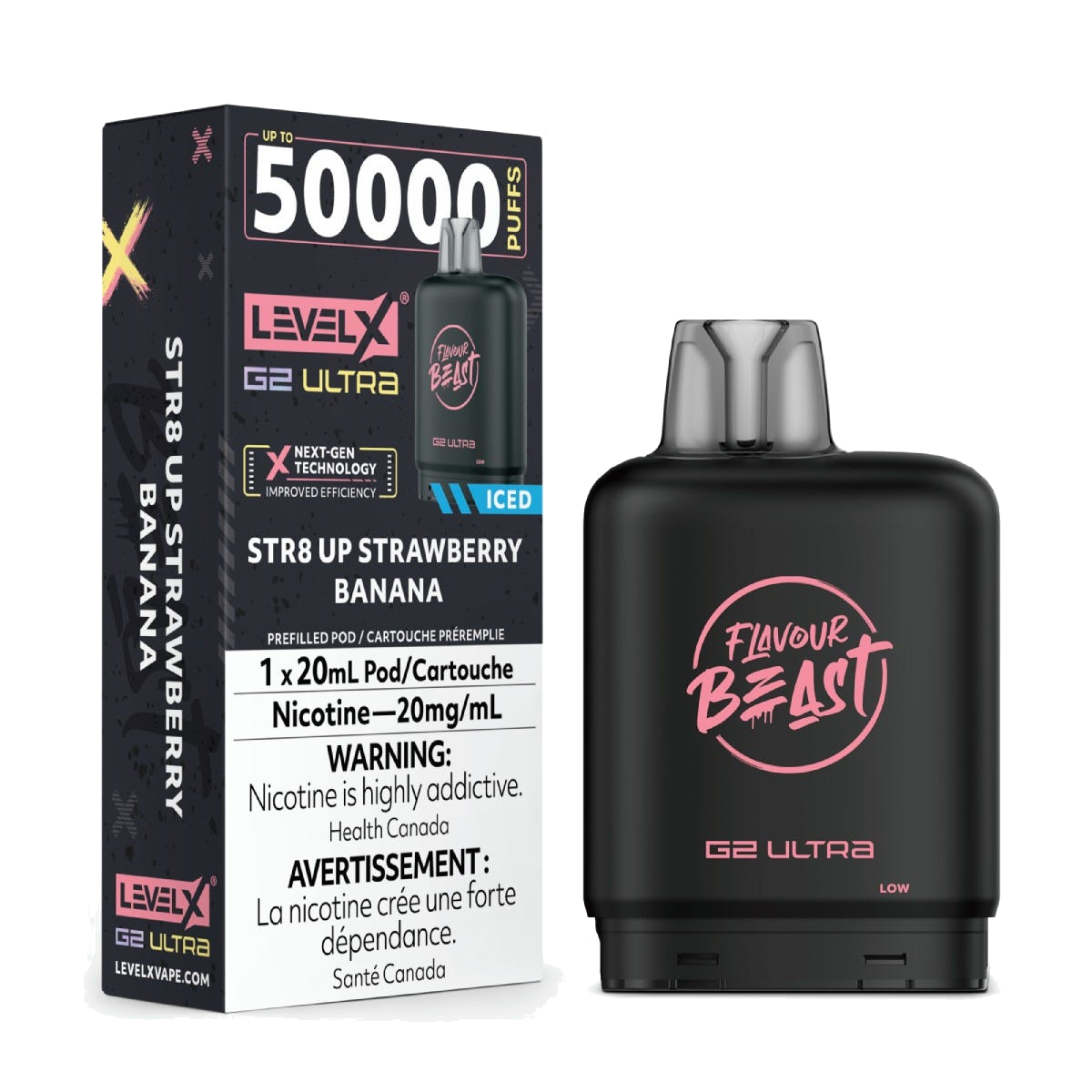 Level X Flavour Beast 50k G2 Ultra Pods STR8 UP Strawberry Banana Iced