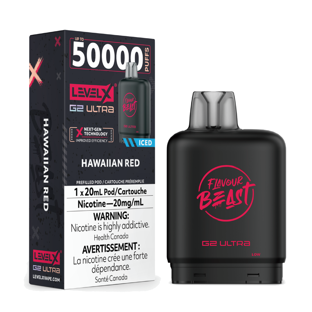 Level X Flavour Beast 50k G2 Ultra Pods Hawaiian Red Iced