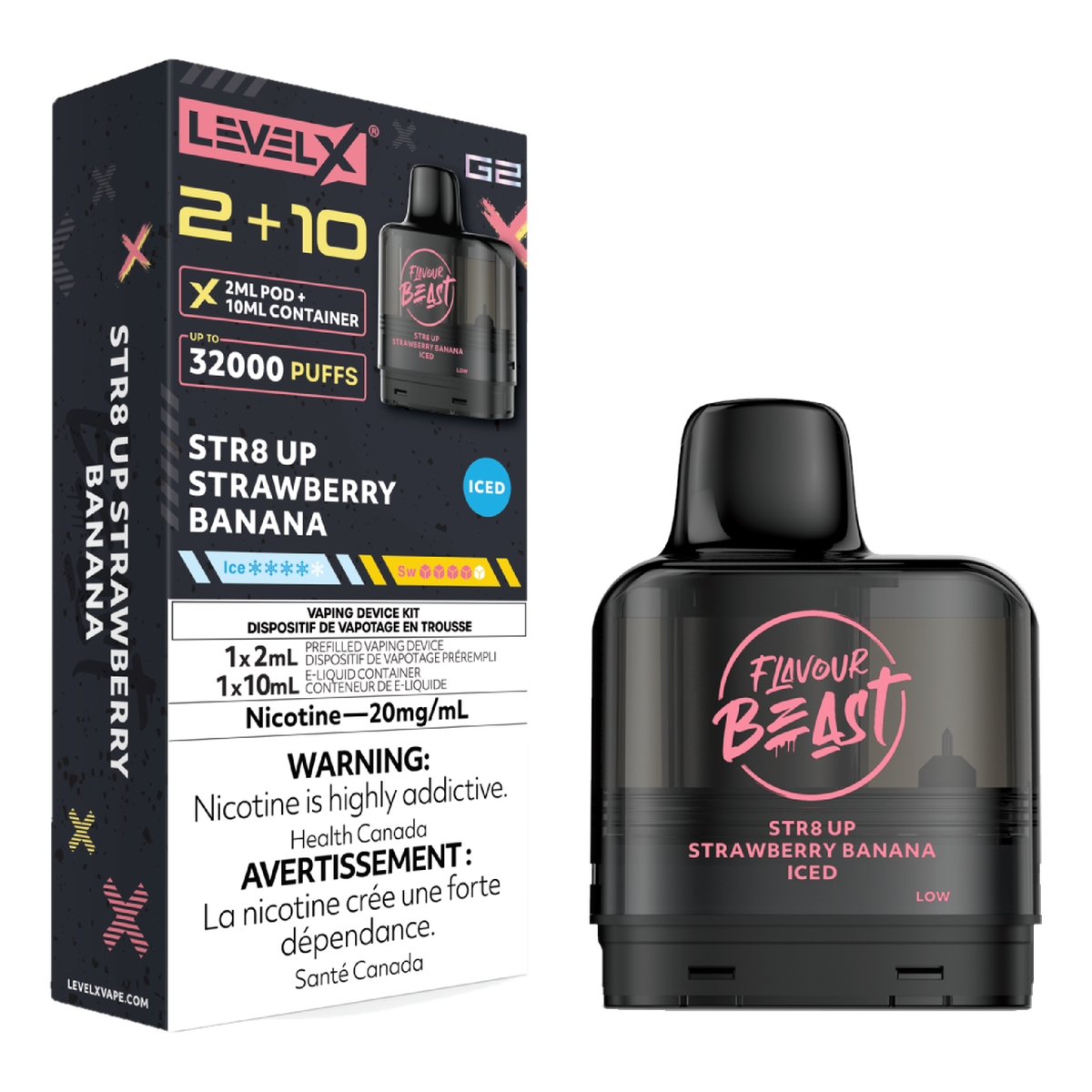 Level X Flavour Beast 32k G2 2+10 Pods STR8 UP Strawberry Banana Iced