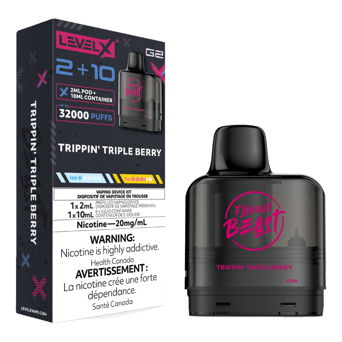 Level X Flavour Beast 32k G2 2+10 Pods Trippin' Triple Berry